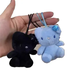 Jouets en peluche noir blanc Hallo Kitty pendentif en peluche Hello KT chat porte-clés noir Kawaii sac pendentif suspendu