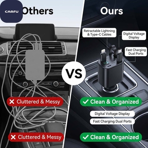 Cargador de Coche Retráctil de 100W, Adaptador de Carga Rápida 5 en 1, 180 °   Cargador Rápido Tipo C PD Giratorio 3.0 con Cables Dobles Extensibles - Product Image 4