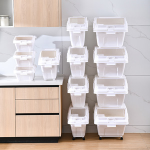 Rice Storage Box 30x36.5x21.5cm Flip Top Stackable With Wheels For <b>Kitchen</b> Use - Product Image 3