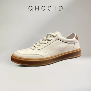 QHCCID Zapatillas de deporte de cuero genuino para hombre, suela de goma blanca, tacón bajo, zapatos informales transpirables para caminar - Product Image 3