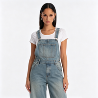 Overall Denim Wanita Vintage Model High Relaxed Straight-Leg Mid Waist Y2K, Dapat Dicuci, Tali Dapat Disesuaikan, Kancing