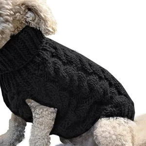 2024 Custom Golden Thread Turtleneck Dog Cable Knit Pullover Pet Sweater Dog Sweaters for Cold Weather For Pet
