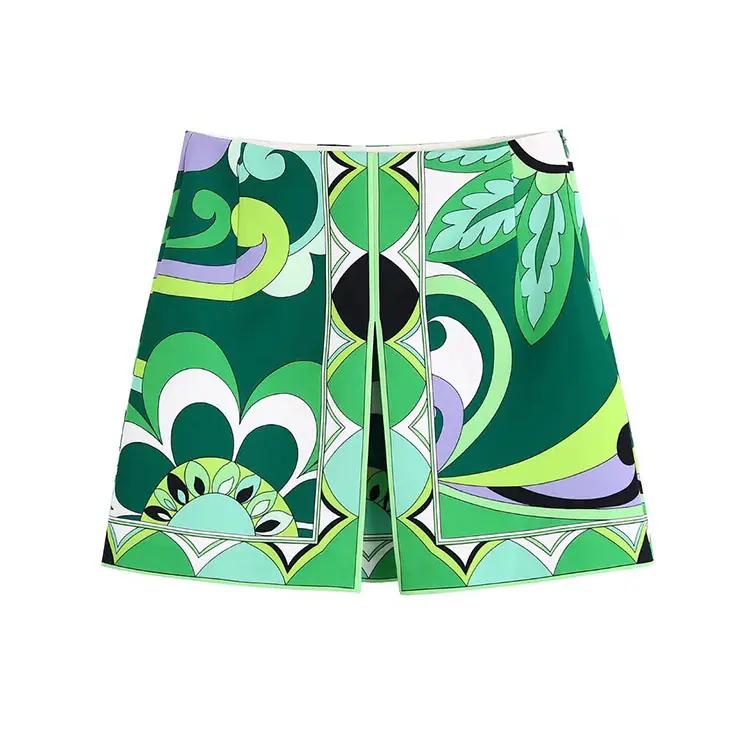 BMURHMZA2022 summer new women's fashion versatile geometric print high waist pleated zipper women's skirt