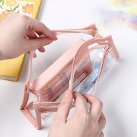 Trousse à crayons triangulaire imperméable grande capacité, style coréen, en plastique – Design simple, PVC transparent pour l'école et le bureau