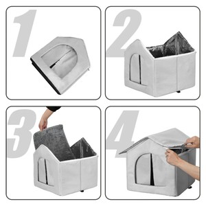 Dış Mekan Isıtmalı Plastik Kedi Evi Kışlık İzole Su Geçirmez Rüzgar Geçirmez Barınak Yükseltilmiş Taban Isıtma Pedleri Yabani Kediler İçin - Product Image 6