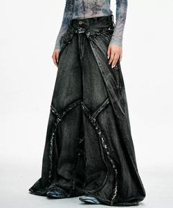 Pantalon streetwear multi-déchiré en jean patchwork, coupe bootcut, design original, pour homme et femme, grandes tailles - Product Image 3