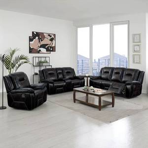 Moderno Conjunto de Sofá de Cuero Ajustable Manualmente 3+2+1 con Consola Portavasos para Sala de Estar - Product Image 1