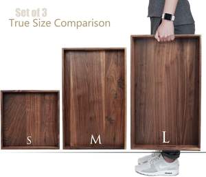 Ensemble de 3 grands plateaux ottoman en bois de noyer noir massif avec poignées, plateau de service décoratif en bois classique, L+M+S - Product Image 6