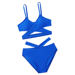 사용자 정의 솔리드 어린이 소녀 투피스 수영복 밝은 십대 어린이 비치웨어 2026 십대 소녀 비키니 세트 - Product Image 4