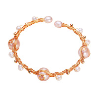 Bracelet HECATE en torsades de pâte à frire tressées, perles brillantes de 9 mm, plaqué or cuivre, bracelet enroulé de 5 mm, bracelet en perles d'eau douce pour femme