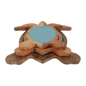 Set di 3 vassoi in legno a forma di tartaruga marina per decorazioni per la casa o portaoggetti per il bagno - Product Image 2
