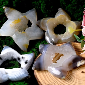 Vente en gros d'artisanat naturel de haute qualité sculpté à la main, étoile de mer en agate druzy pour la guérison, cadeau, décoration intérieure - Product Image 1