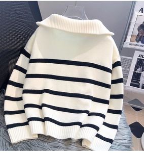 IStapromo Gifts – Nouveau pull en maille épaisse à rayures avec fermeture éclair pour femme, collection automne-hiver - Product Image 3