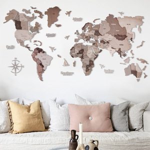 Colgante de pared de madera en 3D para sala de estar, mapa del mundo, decoración del hogar, dormitorio, viajero, multicolor, multicolor - Product Image 5