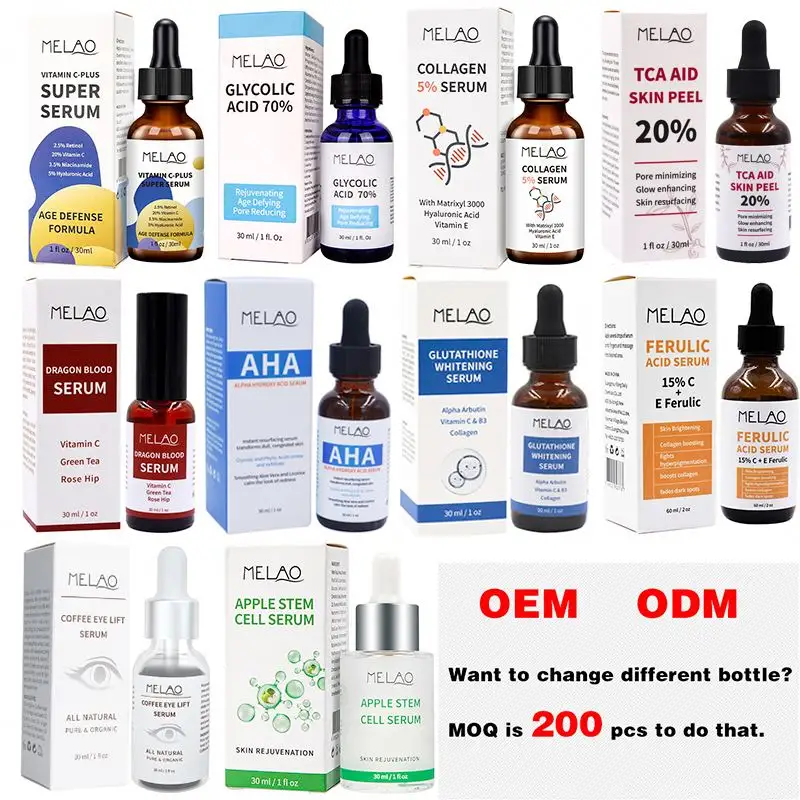 MELAO Private Label OEM ODM pura vitamina organica E Anti rughe Anti invecchiamento siero di retinolo per uso quotidiano del viso trattamento dell'acne