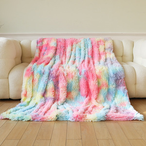 Manta de Piel Sintética Teal Tie Dye de 50 x 60 Pulgadas, Manta Reversible de Pelo Largo Tipo Sherpa, Microfibra, Arcoíris - Product Image 4