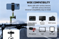 Support universel pour appareil photo en alliage d'aluminium avec bras magique 360°, double rotule et vis 1/4 pour moniteur DSLR, éclairage LED et caméra d'action