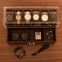 Boîte à montres en bois à deux niveaux en noyer pour hommes, présentoir poli avec tiroir porte-montres