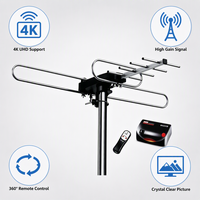 Antena HDTV Yagi Luar Ruangan UHD-3942C, Dapat Diputar dengan Remote, Digital, UHF VHF FM 28dbi, Tahan Air, Dilengkapi Amplifier, Tiang