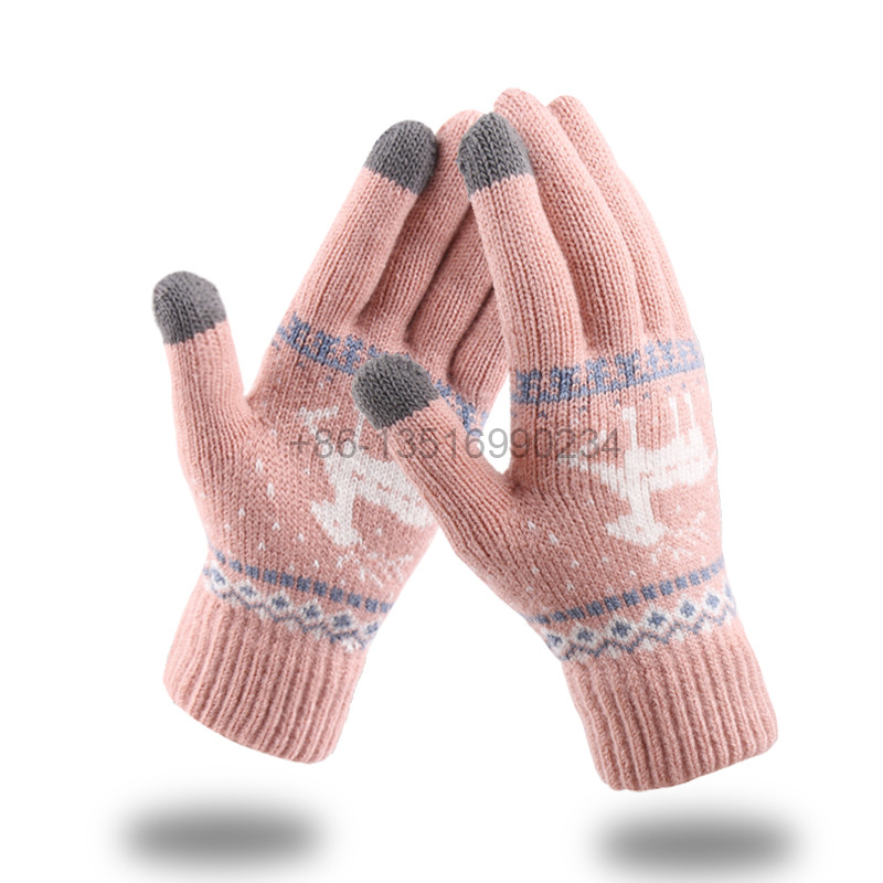 Бесплатная доставка, перчатки для сенсорного экрана, акриловые перчатки с жаккардовым переплетением и логотипом оленя
