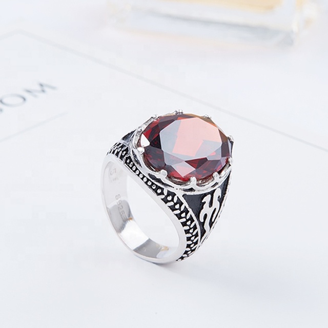 Hydis Jewelry Elegant Style Synthetic Ruby Sterling Silver Ring for Men