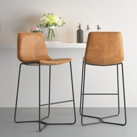 Tabourets de bar vintage marron en similicuir rembourré, chaises hautes de bar avec structure métallique noire pour îlot de cuisine et bar à domicile