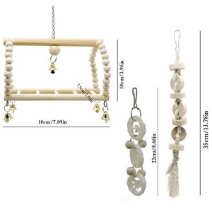 7 Pcs Bird Parrot Swing เคี้ยวของเล่น-ไม้ธรรมชาติแขวน Bell นกกรงของเล่นขนาดเล็ก Parakeets, <span class=keywords><strong>Cockatiels</strong></span>, Conure - Product Image 2