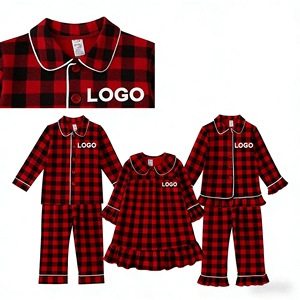 Nuovo Pigiama per Bambini a Quadri Rossi e Neri, Maniche Lunghe e Pantaloni, Set Due Pezzi per Ragazzi e Ragazze - Product Image 2