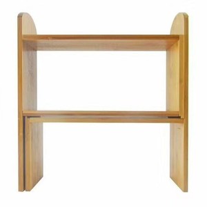 Étagère à livres réglable en bambou écologique à 2 niveaux, support de rangement multifonctionnel sur pied - Product Image 5