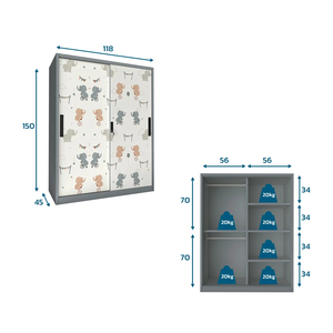 Armoire vestiaire double porte en métal moderne avec impression en relief, vente en gros |   Armoire de rangement en métal à portes coulissantes pour vêtements d'enfants - Product Image 4
