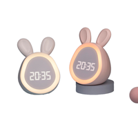 Nouvelle Lampe Réveil LED Intelligente Mini Mignonne en Forme de Lapin Rond en ABS, Style Dessin Animé Moderne, pour Enfants et Étudiants, Veilleuse de Nuit