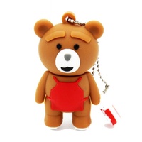 Clé USB en silicone en forme d'ours de dessin animé mignon, 2 Go, 4 Go, 8 Go, clé USB en PVC avec porte-clés gratuit, cadeau créatif pour enfants