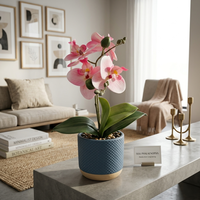 Fleurs d'orchidées Phalaenopsis artificielles roses de qualité supérieure, plante artificielle en soie dans un pot en ciment pour la décoration de la maison, de l'hôtel et des mariages