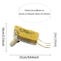 En stock, chapeau de capitaine en sequins dorés, perles et strass, chapeau de fête scintillant pour le festival Burning Man