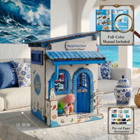 Kit de bricolage pour coin de lecture style méditerranéen, puzzle 3D maison miniature de plage avec lumière LED pour décoration de bibliothèque, cadeau