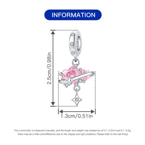 White brass double heart pendant, niche and high-end DIY <b>bracelet</b> accessory <b>beads</b>, Valentine's Day/anniversary gift - Product Image 3