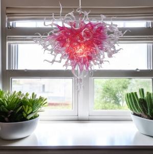 Lustre suspendu contemporain en verre rose de <span class=keywords><strong>18</strong></span> pouces, verre transparent doré avec art de Murano, fait à la main sur mesure pour la maison ou le bureau - Product Image 4
