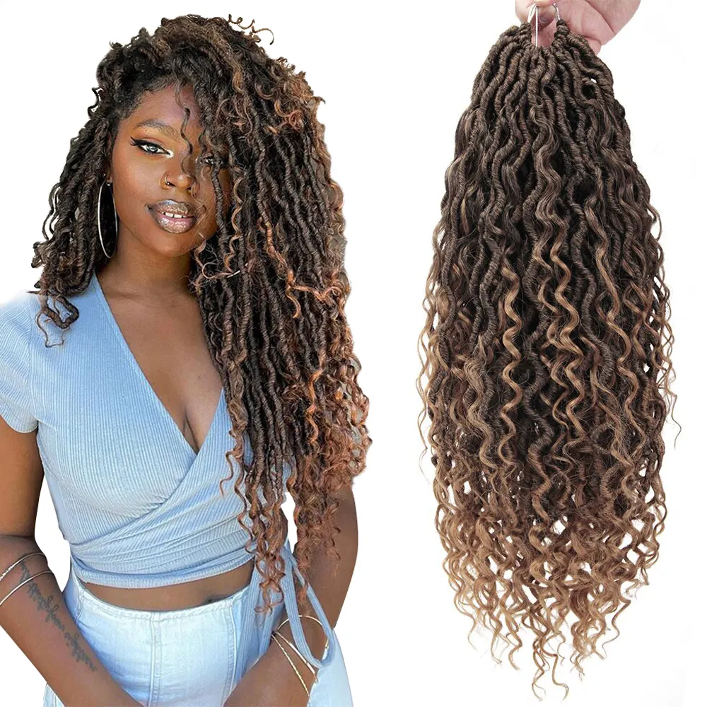 Synthetic Crochet Braids Hair Passion Twist River Goddess Braiding Hair Extension Ombre Brown Faux Locs With Curly Hair