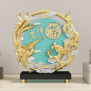 Regalo di inaugurazione casa nuova, decorazione rotonda in resina Drago e Fenice per ingresso, ufficio, soggiorno, mobile, decorazione per la casa in resina - Product Image 2
