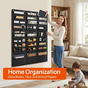 30 Pockets Hanging Wall <b>File</b> Organizer Black Storage Pocket Chart for Office <b>Paper</b> and Folder Space Saver - Product Image 6