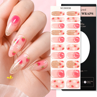 Bandes de gel semi-durcies prêtes à l'emploi pour ongles, 20 embouts, dégradé rose blush, paillettes argentées, motifs floraux, pour salon professionnel