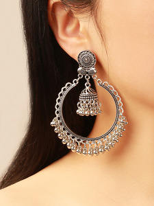 Boucles d'oreilles ethniques rétro géométriques Jhumka pour femmes bijoux indiens fleur couleur or cloche gland boucles d'oreilles pendantes (KER824) - Product Image 6