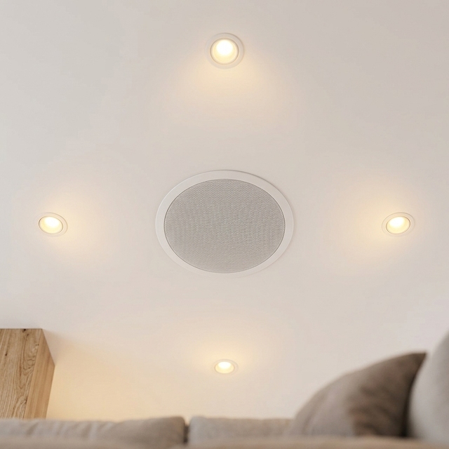 High Fidelity Stereo/Surround Ceiling Mount Speaker System 100V Constant Voltage 2-Way Coaxial Metal Water Resistant Airport