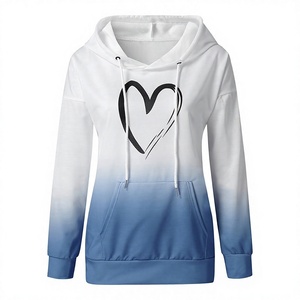 Sudadera con capucha para mujer, jersey informal de manga larga con estampado de corazones en azul degradado y blanco, con bolsillos, ropa de otoño - Product Image 1