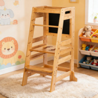 Tour d'apprentissage Montessori pliable moderne en bambou pour enfants avec tableau noir, hauteur réglable, marchepied de cuisine pour tout-petits