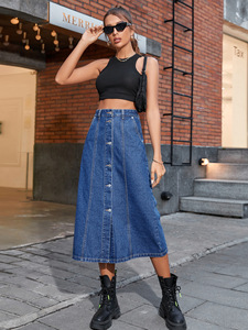 <span class=keywords><strong>Jupe</strong></span> longue décontractée pour femme, taille haute, boutonnée sur le devant, fendue, évasée, en <span class=keywords><strong>jean</strong></span> délavé, longueur midi – Grande Vente - Product Image 2