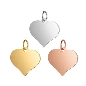 Fashion Jewelry Stainless Steel Custom Heart Shape Engrave Logo Charms For Bracelet