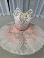 Gaun Tutu Balet Anak Warna Gradasi Pink Putih, Tutu Pancake Profesional Berhias Perak dengan Renda untuk Anak Perempuan, Ideal untuk