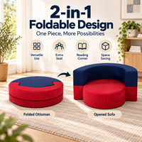 Pouf Ottoman 2-en-1 Pliable Gain de Place Rond en Tissu Coloré Rembourré Éponge avec Housse Zippée