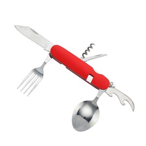 Ensemble de couverts portable 6 en 1 en acier inoxydable, couteau à dîner pliable multifonctionnel pour le camping et les voyages en plein air - Product Image 2